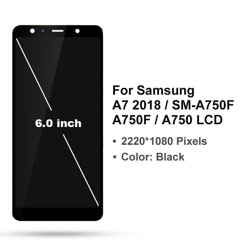 6.0" Super AMOLED For Samsung Galaxy A7 2018 LCD SM-A750F A750 Display Touch Screen Digitizer Display Replacement Part A750 LCD. 