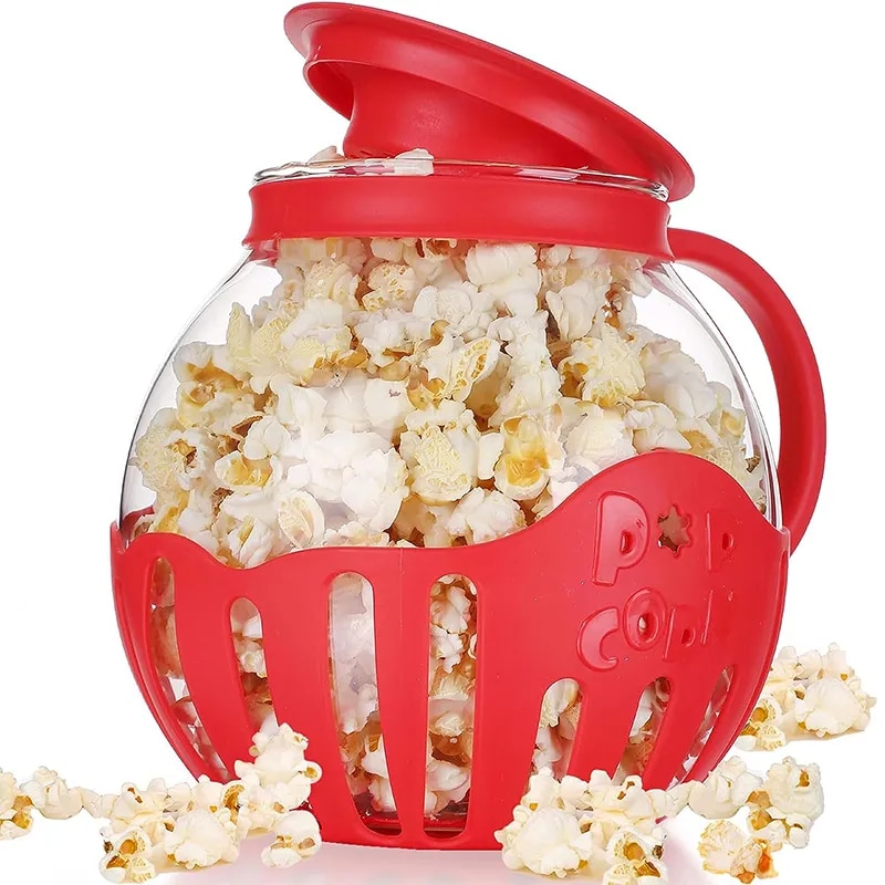LMETJMA 2.25QT Microwave Glass Popcorn Popper with Silicone Lid Microwave Popcorn Popper with Temperature Safe Glass JT186. 