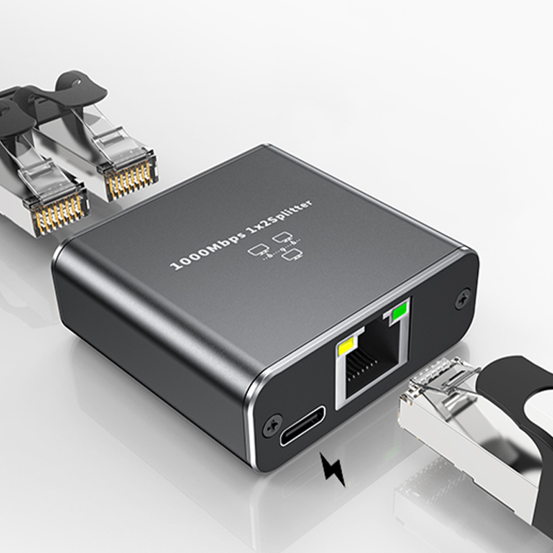 1000Mbps Ethernet Splitter 1 to 2  Network Splitter with USB Power Cable RJ45 Internet Splitter Adapter. 