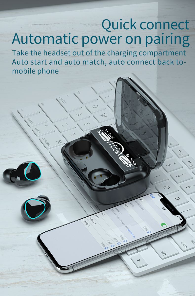 High-Performance - LED Digital Display Touch Yebad Headphone M10 TWS TRU Wireless Bluetooth Yearbads Yearphone - Upscaled Reliablity. 
