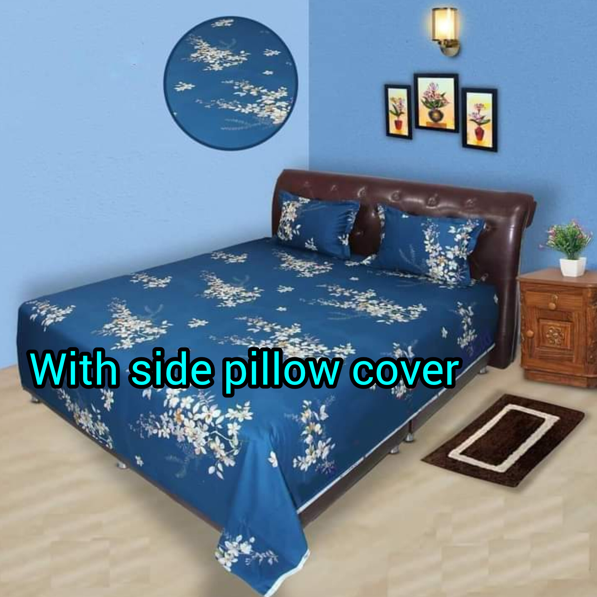 a tuwil panel cotton double size twill panel bed sheet size (7×8) feet King size with two pillow cover. 