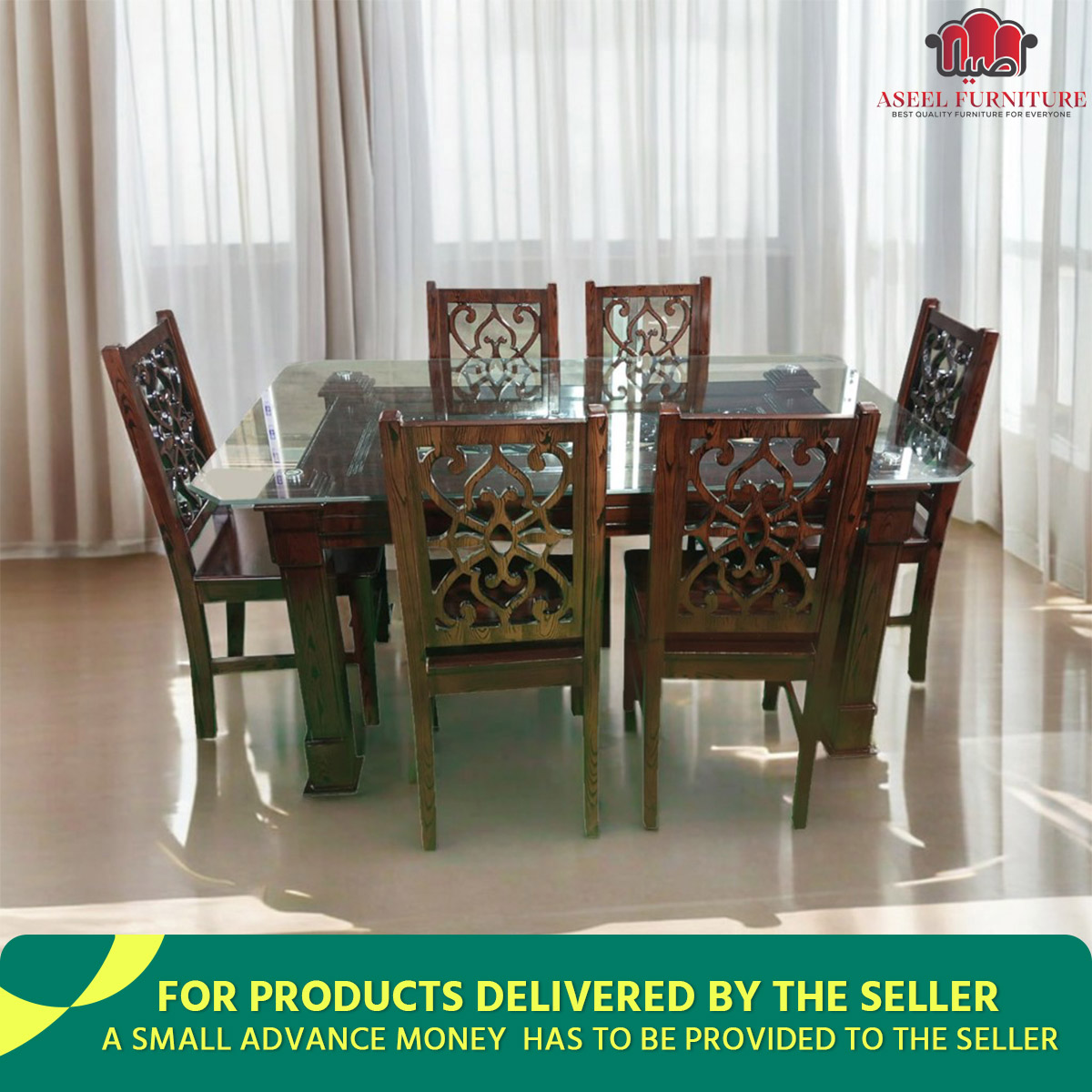Attractive Design MDF 6 Chair Dining Set With 10 mm Tempered Glass Model: ADI-1036