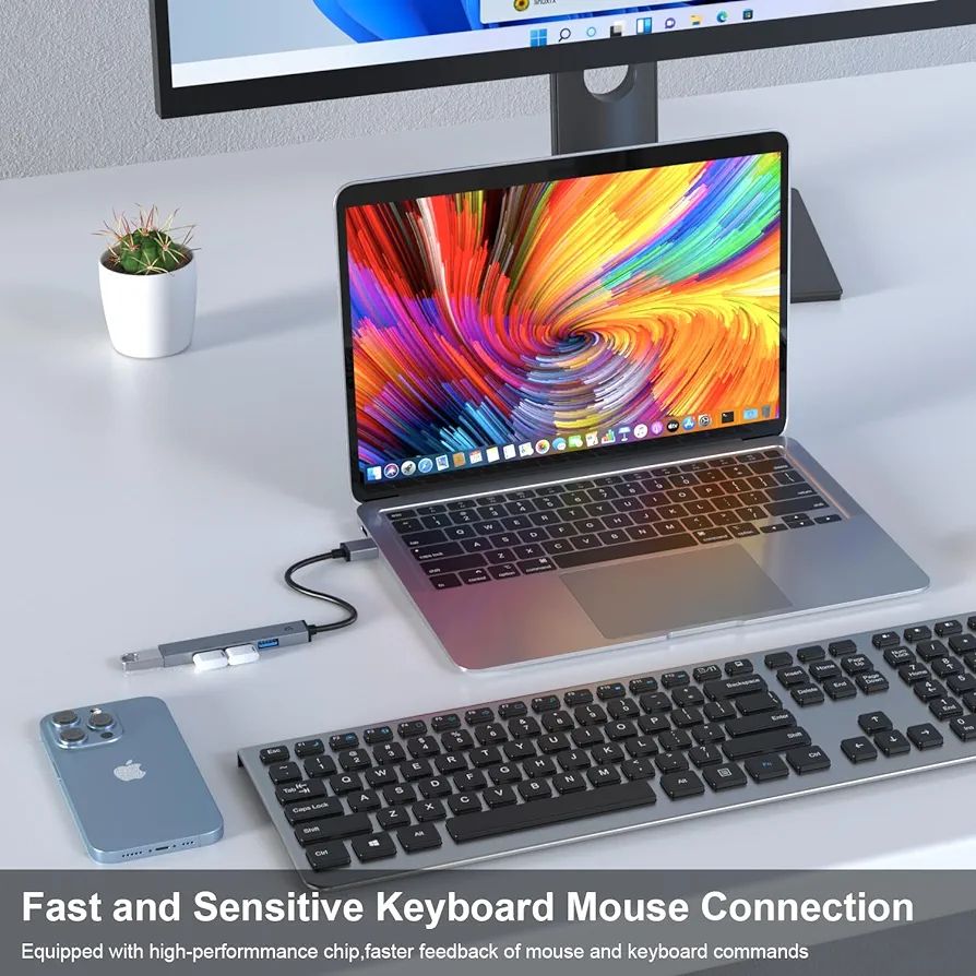 USB C Hub, TOTU Premium 4-Port USB A Hub, Featuring a Single Rapid 5Gbps USB 3.0 Port, and 3 High-Speed USB 2.0 Connectors for Seamless Integration Across Windows, Linux, Chrome OS Devices. 