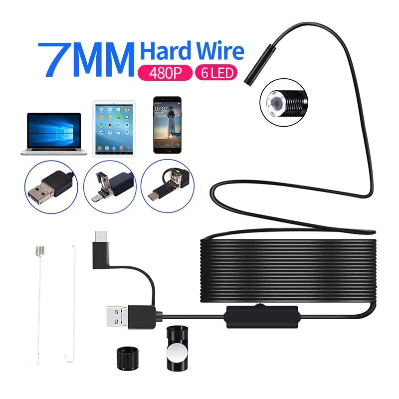 3in1 Android Endoscope Camera 5.5/7/8mm Single/Dual Lens Hard Cable Waterproof USB/Micro USB/Type-C Inspection Camera Borescope. 