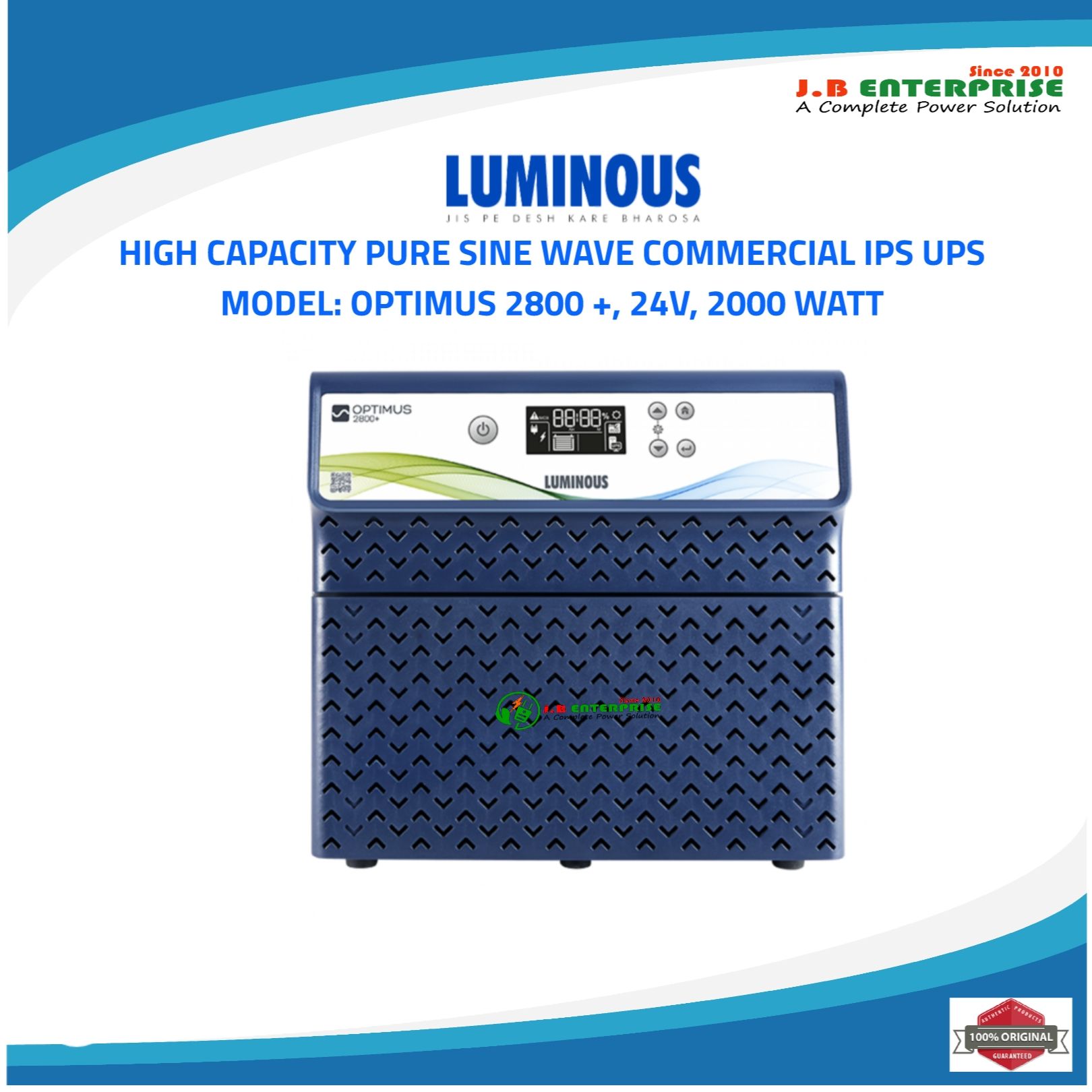 LUMINOUS IPS UPS OPTIMUS 2800 PURE SINE WAVE HIGH CAPACITY 2000 WATT FOR 12V DOUBLE BATTERY SUITABLE FOR RUNNING HEAVY LOADS. 