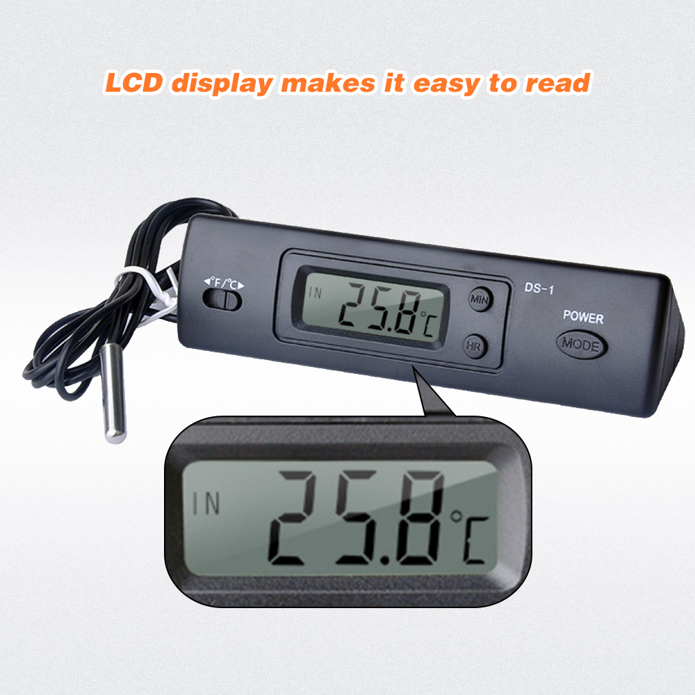 Mini Thermometer Electronic Digital Car Thermometer Indoor Outdoor Multi-Function Thermometer Time Temperature Display with Prob. 