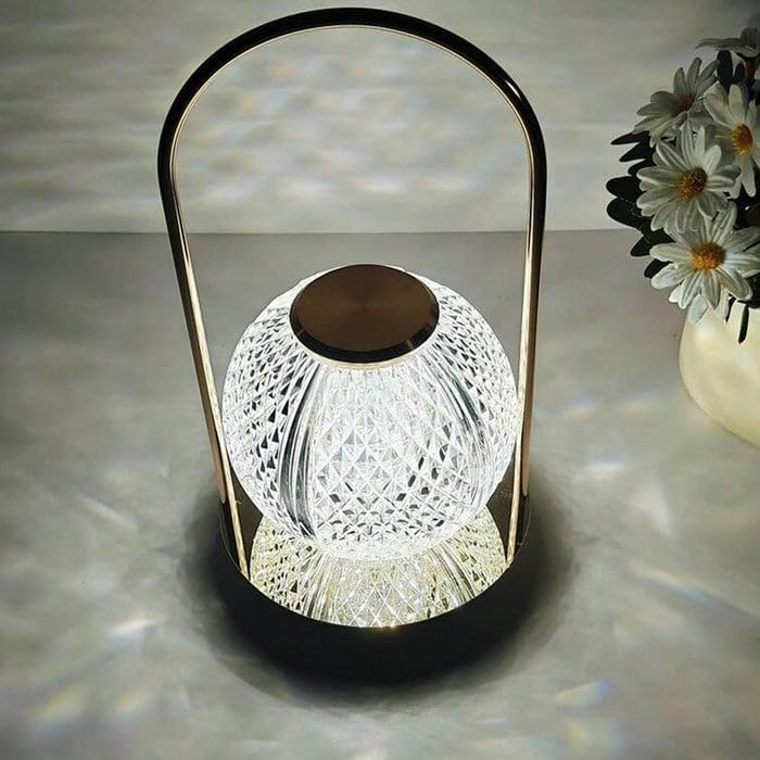 Oblivion Rechargeable Crystal Ball LED Table Lamp – Elegant Cordless 7W Touch Lamp with 1800mAh Battery, Acrylic Shade, Ideal for Bedrooms, Living Room, Luxury Home Décor – Wireless, Type-C Charging Luxury Modern Round Crystal LED Lamp Touch Control Dimma. 