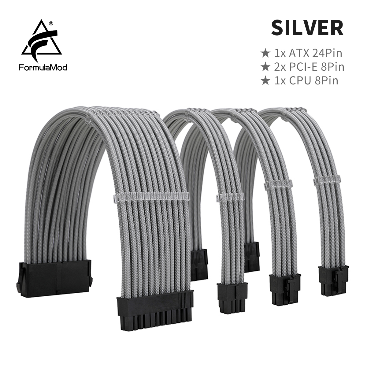 FormulaMod NCK1 Series PSU Extension Cable Kit , Solid Color Cable Solid Combo 300mm ATX24Pin PCI-E8Pin CPU8Pin With Combs. 