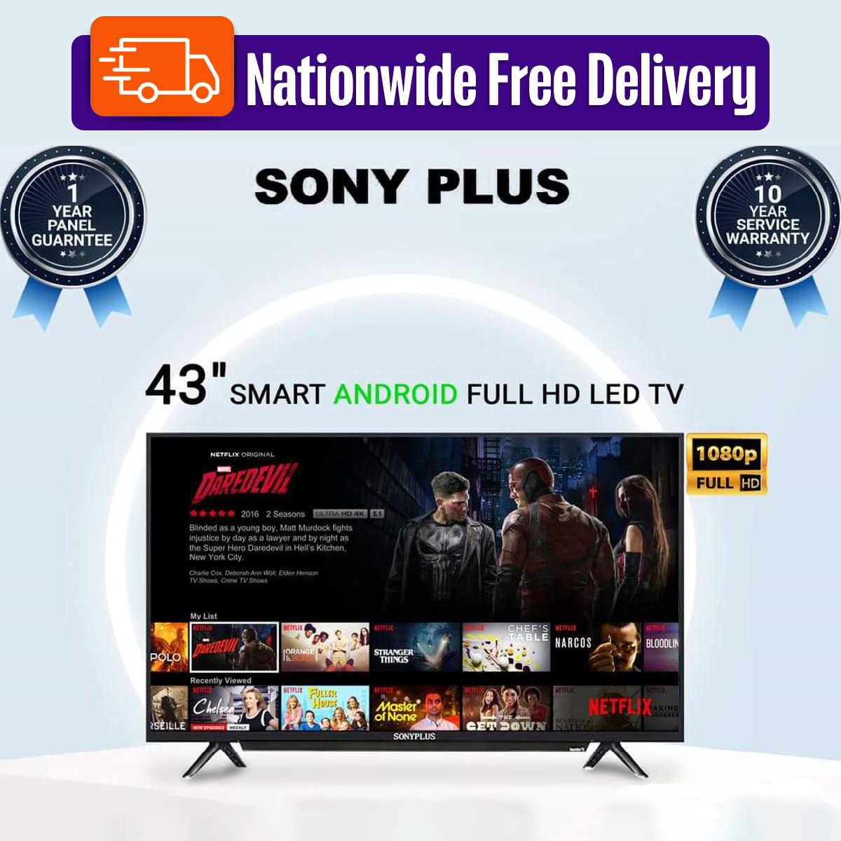 SONY PLUS 43 android version 11 Ram 2GB/16GB SMART HD TV