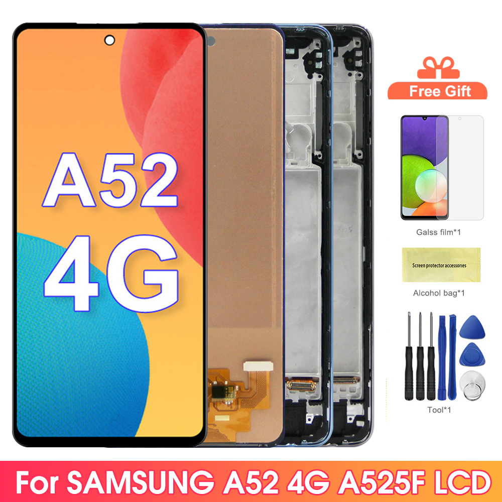 6.5" A52 4G Display Screen for Samsung Galaxy A52 A525 A525F A525M LCD Display Digital Touch Screen Assembly with Frame Assembly. 
