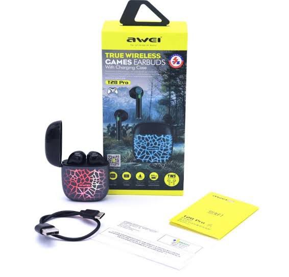AWEI T28 Pro TWS RGB Ambient light Bluetooth v5.1 GAMING EARBUDS with Charging Case. 