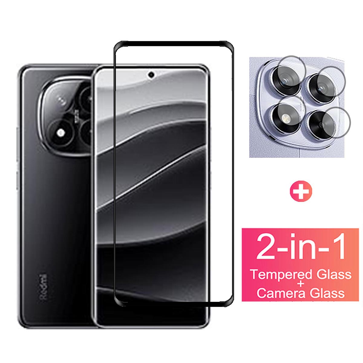 Tempered Glass For Redmi Note 14 Pro Plus 5G Camera Lens Protector and Full Coverage Screen Protector. 