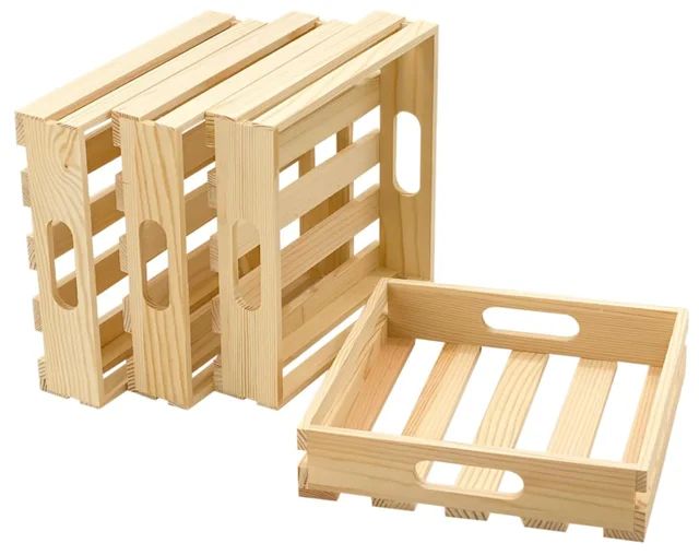 square Wooden Pallet Crates Unfinished Wood Trays Storage for DIY Crafts. 