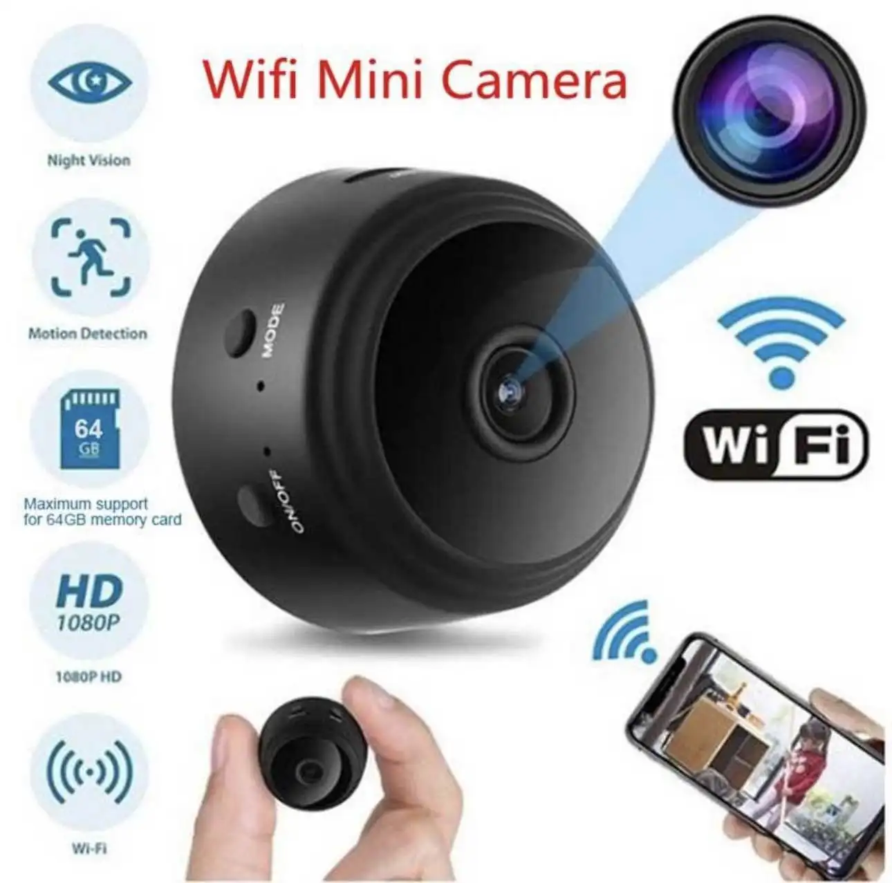 A9 WiFi Mini Camera HD 1080P Wireless Security Camera | Night Vision | Motion Detection | Remote Viewing | Portable Spy Camera for Home & Office