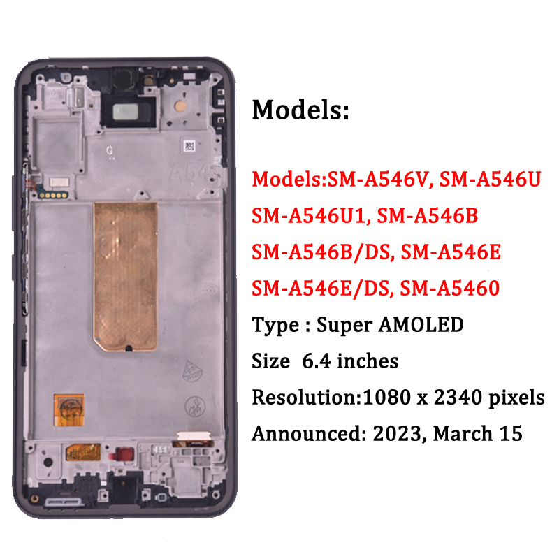 6.4'' Super AMOLED For Samsung A54 5G LCD A546U A546B Display Touch Screen Digitizer For Samsung A546 LCD Screen. 