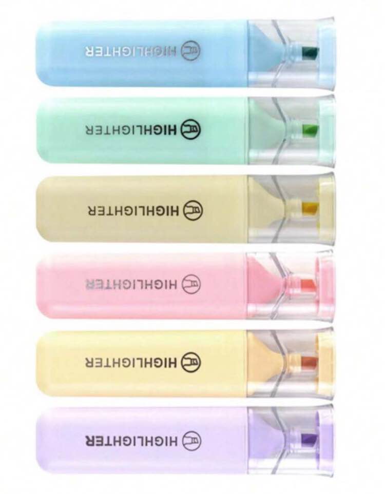 Fluorescent Highlighter Pens 6 pcs Set Pastel Macaron Colored For Drawing, Marking, Note-Taking. 
