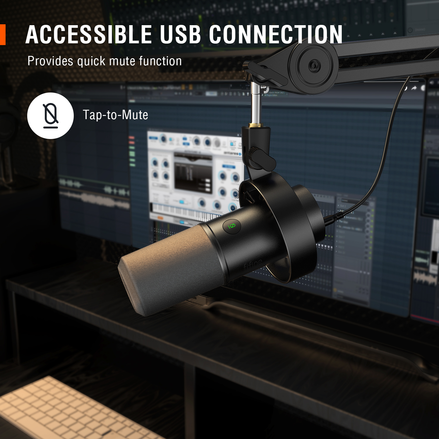 FIFINE USB/XLR Dynamic Microphone with Shock Mount,Touch-mute,Headphone Jack&Volume Control,for PC or Sound Card Recording -K688. 