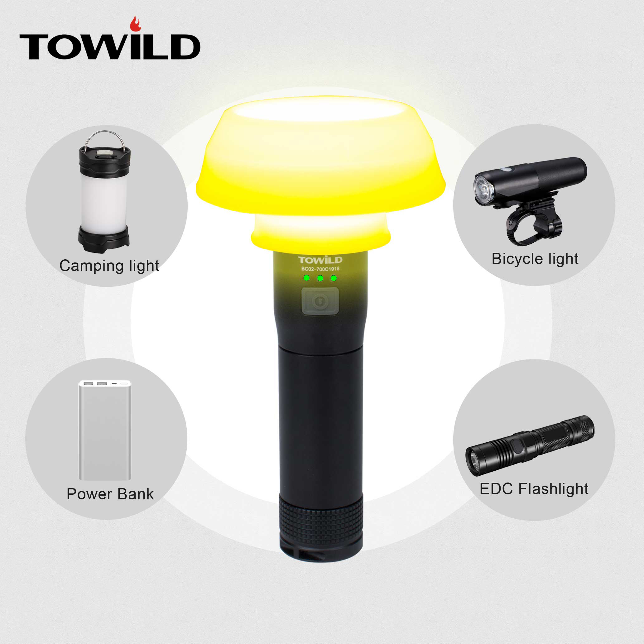 TOWILD BC02 700C Professional 700 Lumens Bicycle light flashlight camp light power bank folding cup bicycle Accessories. 