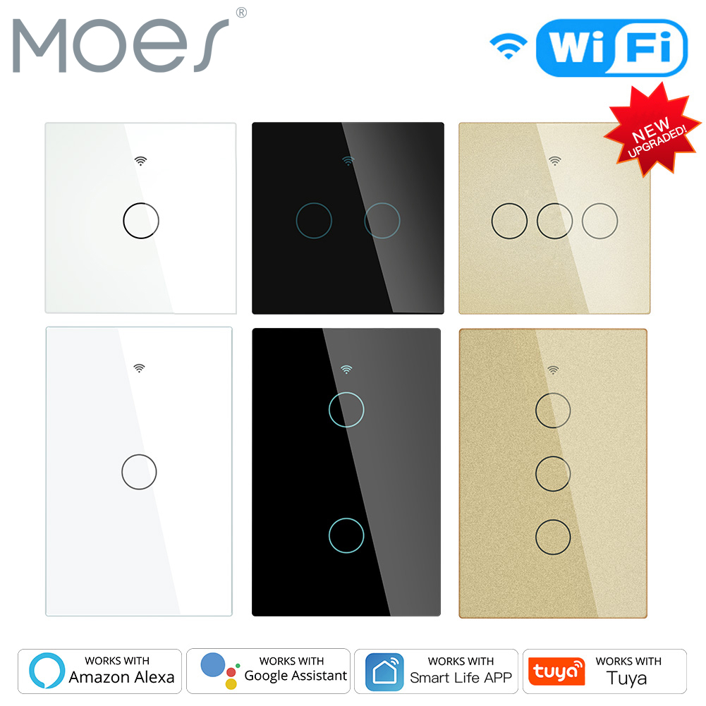 MOES WiFi Wall Touch Light Switch RF433 Wireless Remote Control Tuya/Smart Life App Backlight Alexa Google Voice US EU 2/3way. 