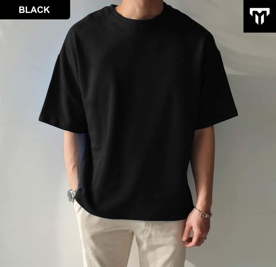 Solid Black Cotton  Drop Shoulder T-Shirt For Men/ Woman - T Shirt For Man - T Shirt