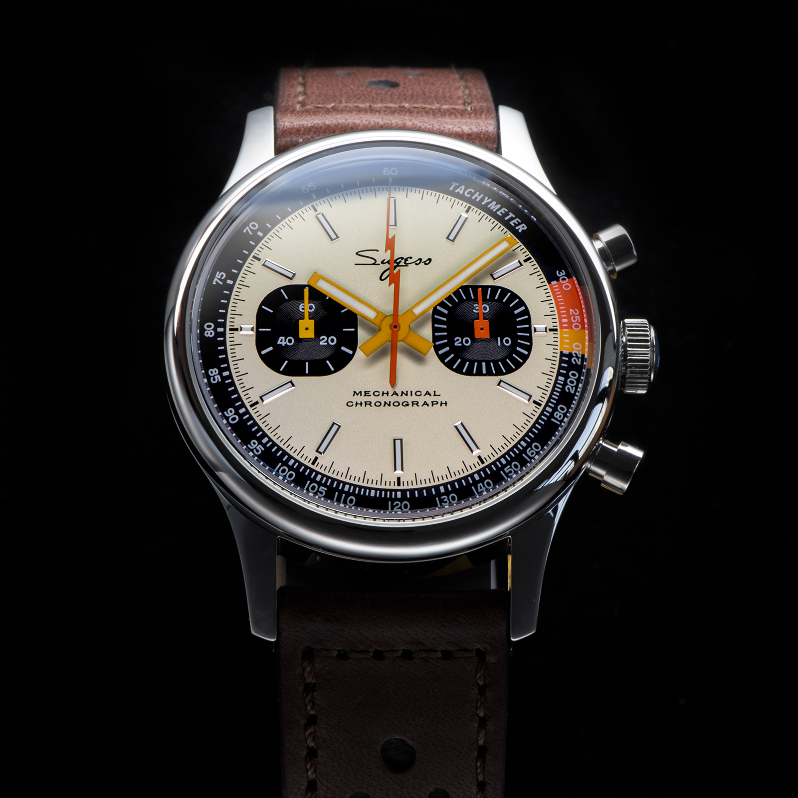 Sugess Watch of Men Chronograph Mechanical Wristwatches with Seagull ST19 Swanneck Movement Pilot Sapphire Crystal Racing V2 New. 
