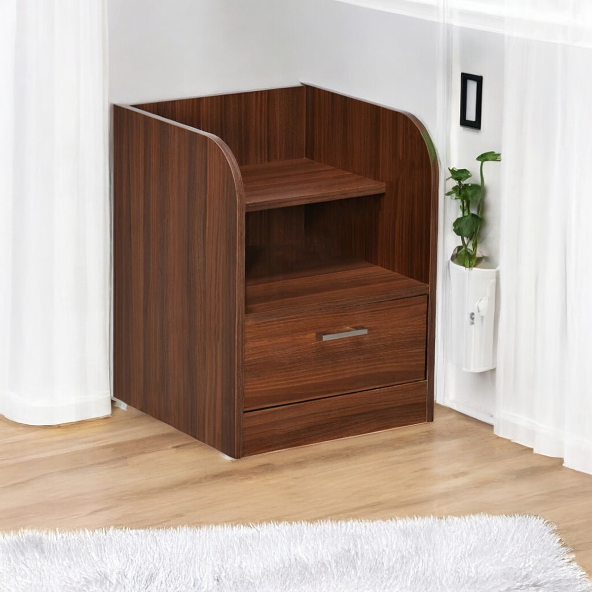 Max Bed Side Table Engineered Wood MDF Laminated Board Nightstand Table Classic With 1 locker Drawer 18/16''