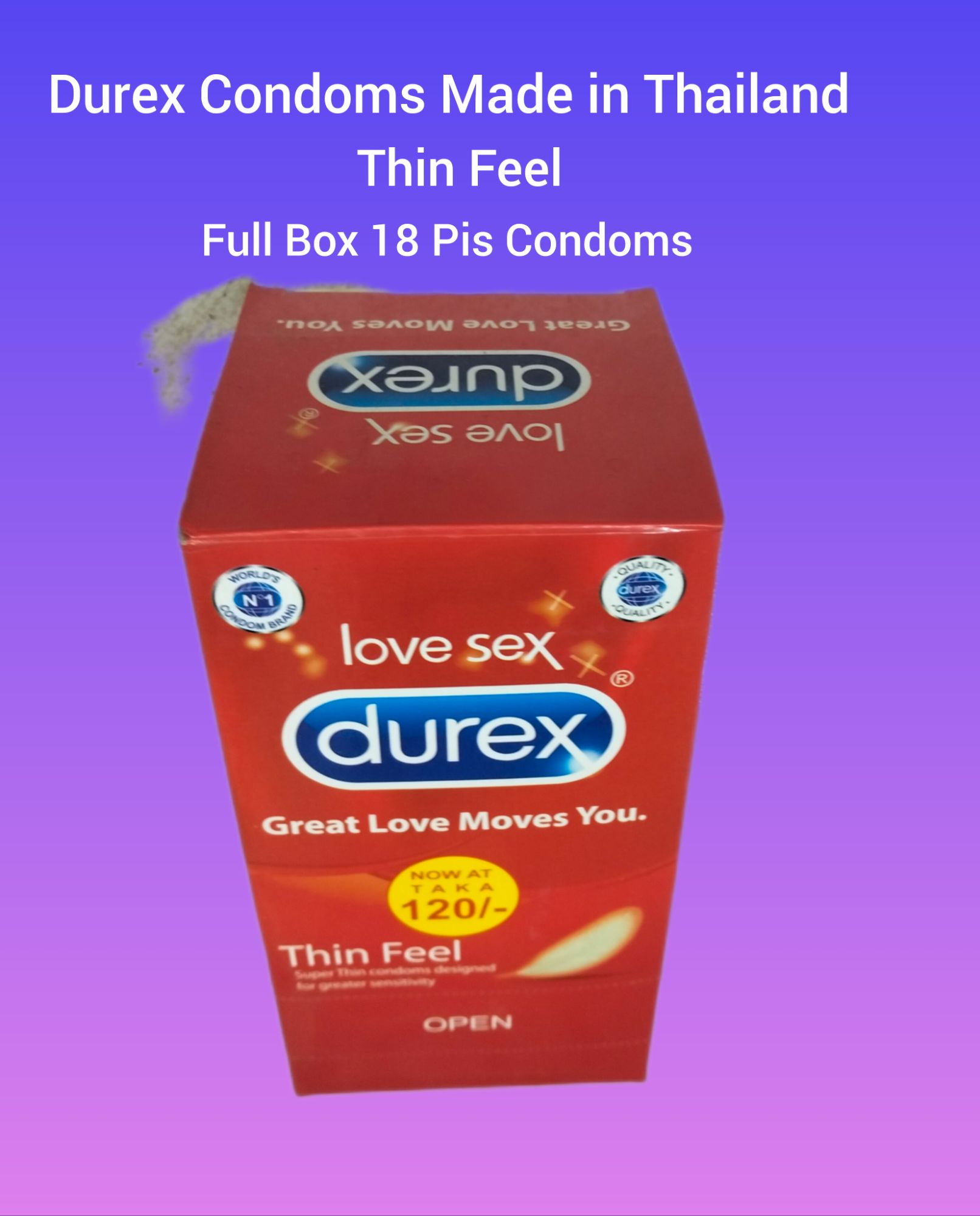 Durex condom thin feel made in Thailand Full box 3s (3×6=18) pis