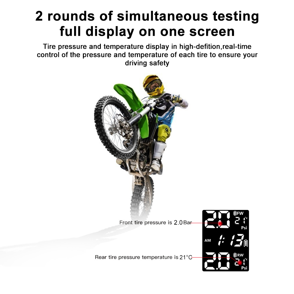 Motorcycle TPMS 2 Sensors Tire Pressure Monitoring System Tyre Tester Test Diagnostic Tools Bike Motorbike Accessories Electrics. 