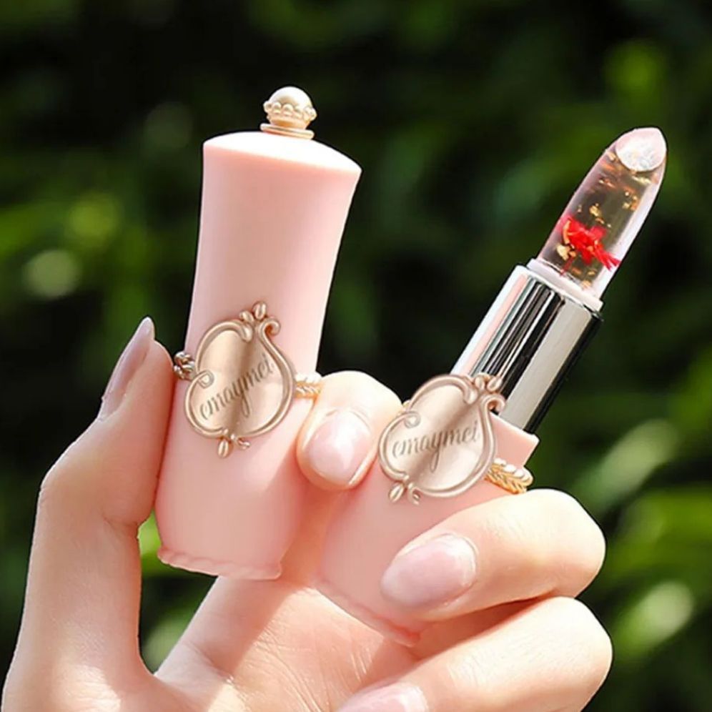 Temperature Color Change with Flower Inside Jelly LipBalm Moisturize Pink Lips Transparemt Lipstick. 