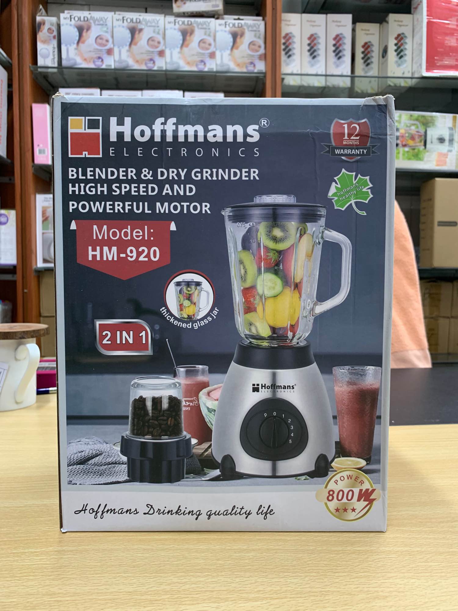 Hoffmans  ELECTRONICS BLENDER & DRY GRINDER HIGH SPEED AND POWERFUL MOTOR Model: HM-920  2 IN 1  thickened glass jar  Hoffmans  POWER  800W   Hoffmans Drinking quality life