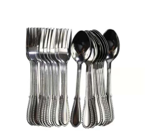 24 pieces tea and fork Spoon (12 pieces tea and 12 pieces fork) spoon 5" inch size Stainless steel quality  use for Home and Office. 