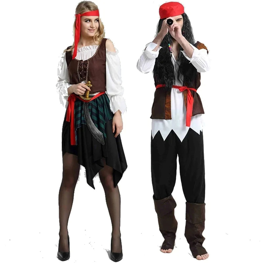 Pirate Cosplay Carnival Halloween Caribbean Pirates Couple Costume Captain Huntress Clubwear Play Suit Cosplay Fancy Party Dress. 
