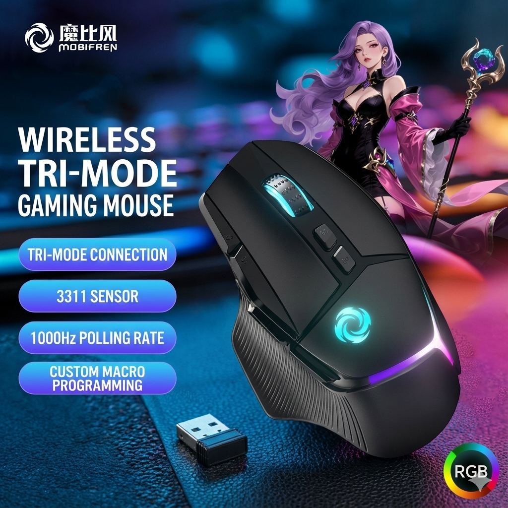 Mobifren Tri-Mode Wireless RGB Gaming Mouse