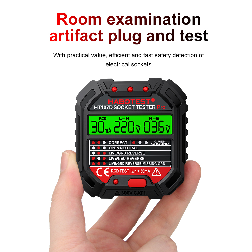 HT106 HT107 Socket Tester Pro Voltage Test Digital Outlet Socket Detect US/UK/EU Plug Ground Zero Line Plug Polarity Phase Check. 