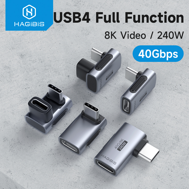 Hagibis 240W USB C to C Adapter 40Gbps 8K 60Hz 90 Degree Converter USB4 Adapter for Thunderbolt 4/3 MacBook iPhone 15 Pro Tablet. 