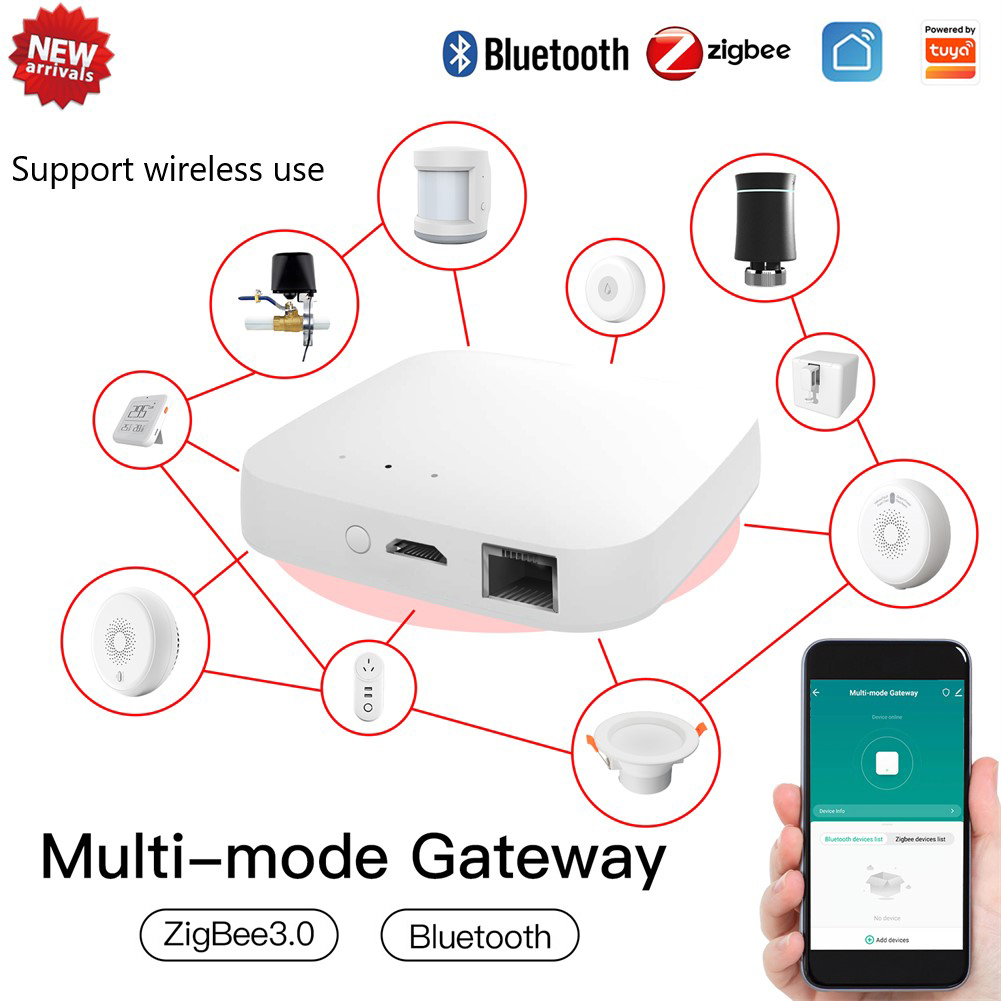 MOES Tuya ZigBee Wireless Gateway Hub Wired Multi-mode Bridge Bluetooth Remote Controller Mesh Smart Life APP Alexa Google Home. 