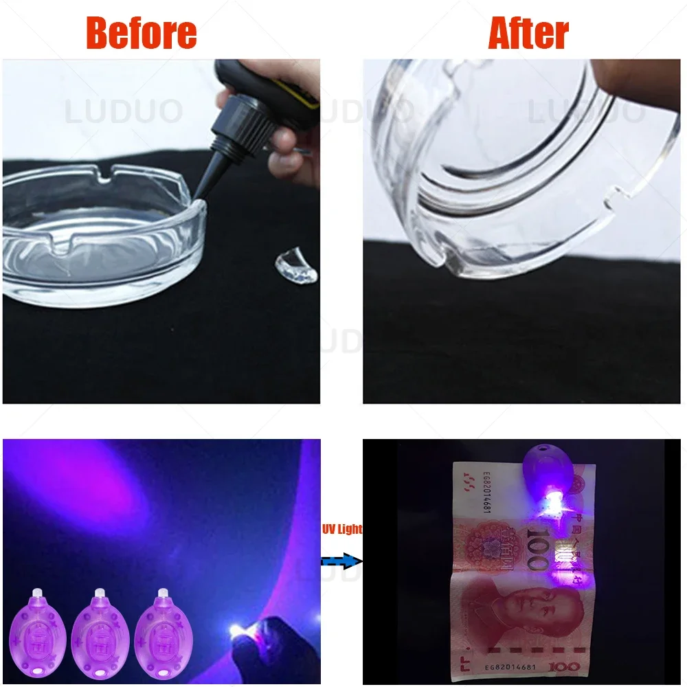 UV Light Glue Super Glue 5 Seconds Fix Adhesives Sealer UV Curing Adhesive Bonding & Welding Glue Kit for Glass Metal. 