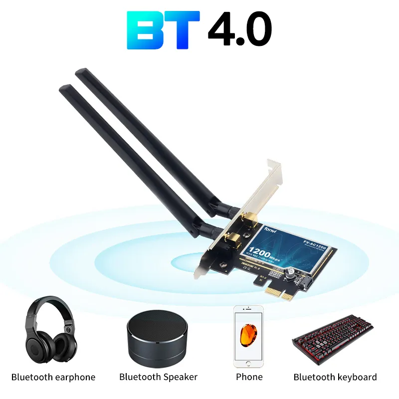 FENVI 1200Mbps Wireless WiFi Card PCIE Adapter FV-AC1200 Dual Band 2.4Ghz/5Ghz 802.11AC For Bluetooth4.0 WiFi Adapter Win7/10/11. 
