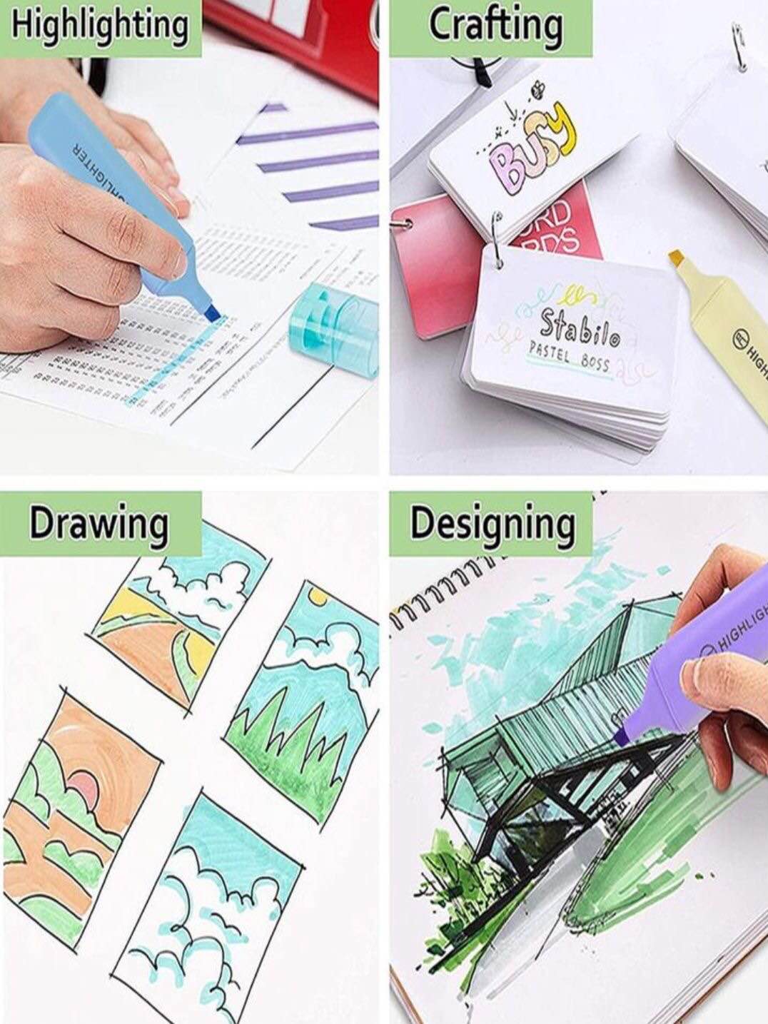 Fluorescent Highlighter Pens 6 pcs Set Pastel Macaron Colored For Drawing, Marking, Note-Taking. 
