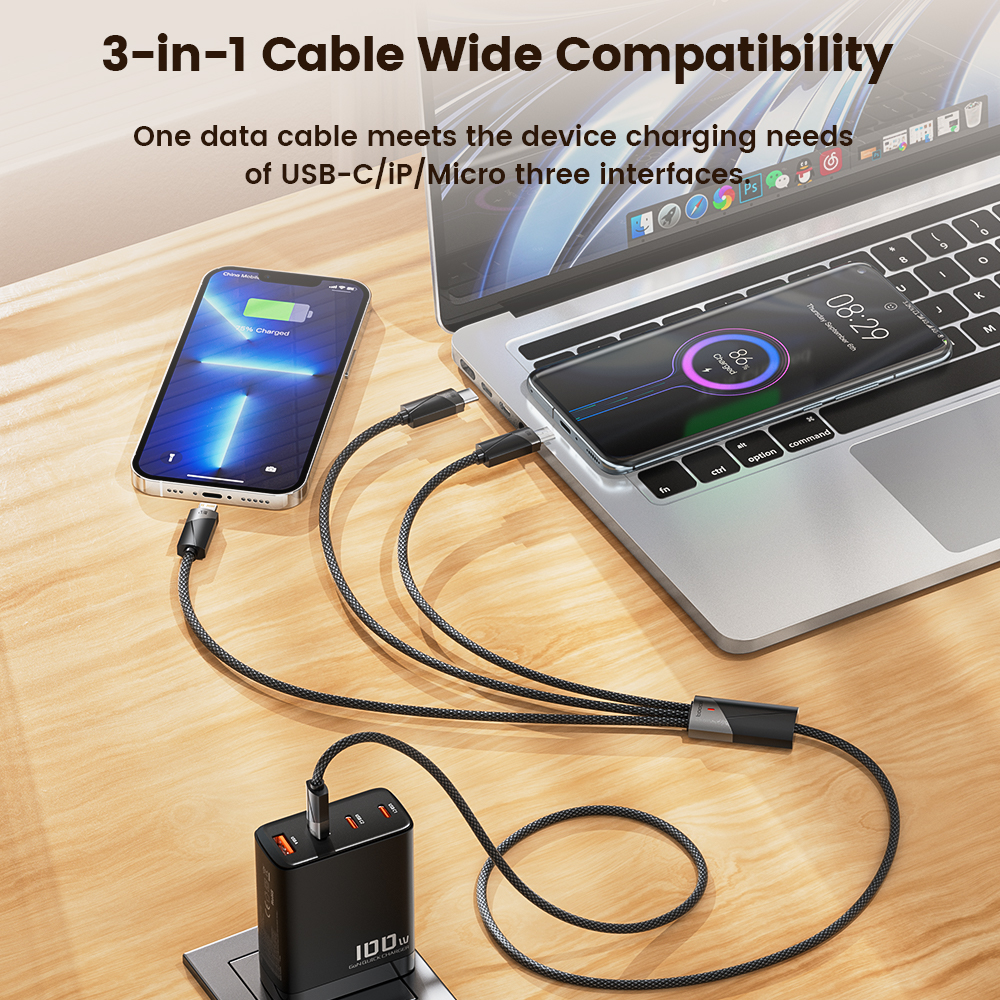 Toocki 3 in 1 Type C Cable To USB C Micro Lightning Data Cord For iPhone 15 Pro Max 100W Fast Charging Wire For Samsung Xiaomi. 