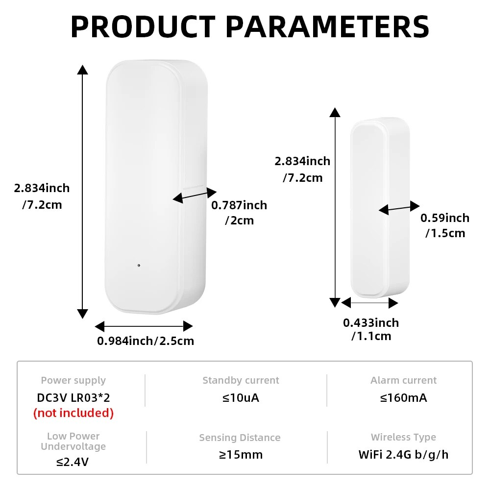 ONENUO Tuya Smart WiFi Door Sensor Open Close Detector Smartlife App Control Notification Compatible with Alexa Google Home. 