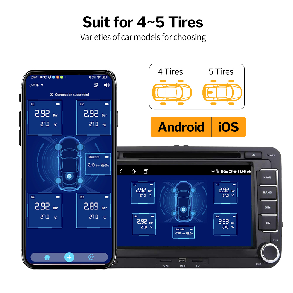 Deelife Car TPMS for Android iOS Tire Pressure Monitoring Control System 4-5 Wheel Tyre Sensor Bluetooth-compatible BLE TMPS. 