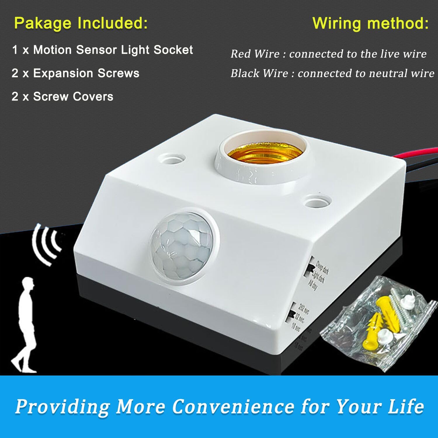 E27 Lampholder Nut Socket With PIR Motion Sensing Switch Lamp Holder Nut Socket Bulb Socket AC 85V-265V. 