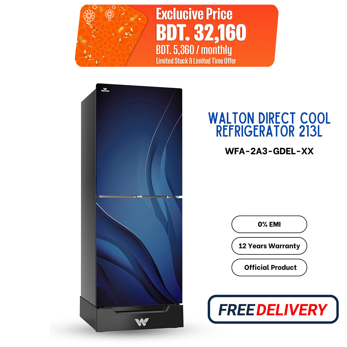 WALTON REFRIGERATOR 213 L WFA-2A3-GDEL