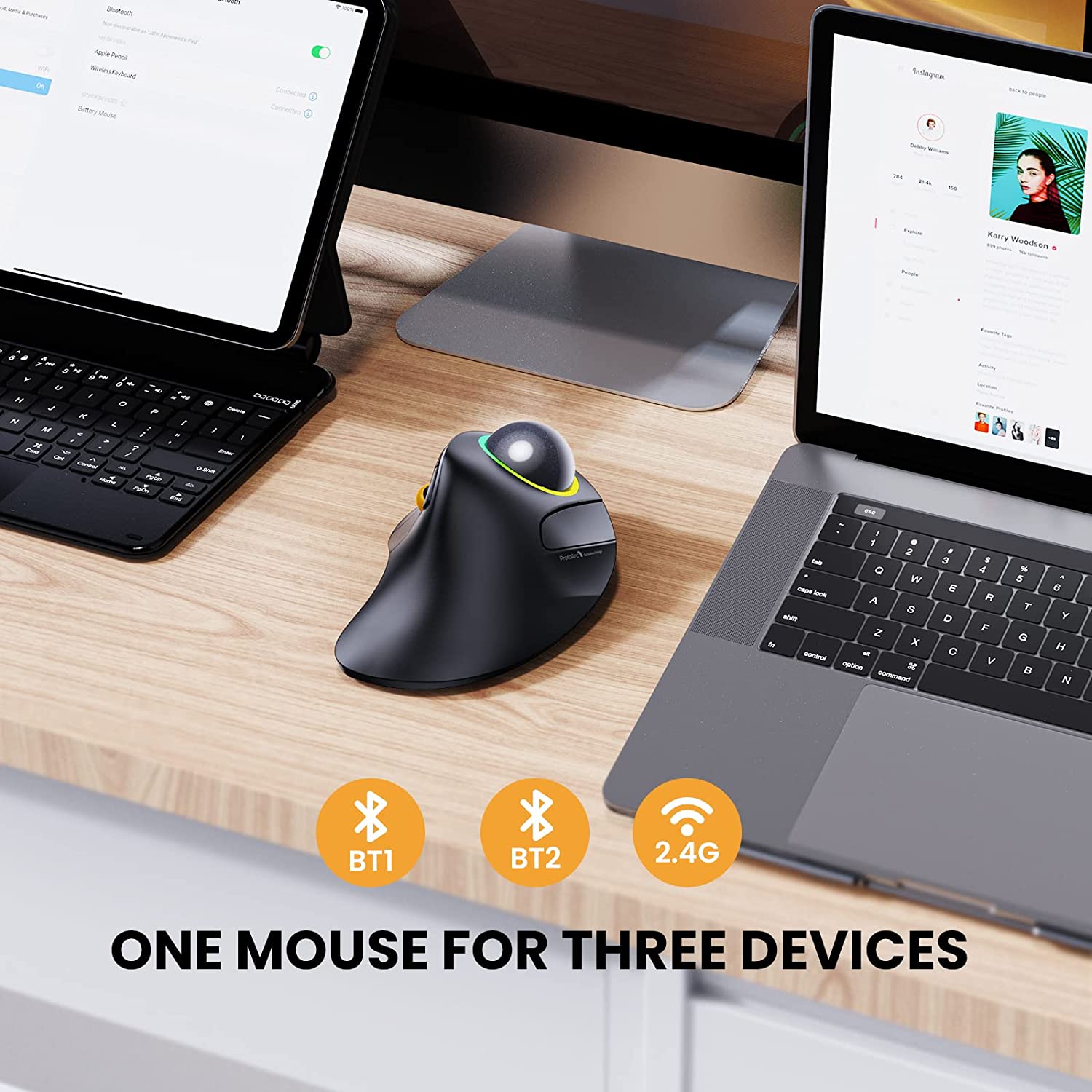 ProtoArc Wireless Index Finger Trackball Mouse Rechargeable RGB Rollerball BT 2.4g Mice for Computer Laptop 3 Device Connection. 