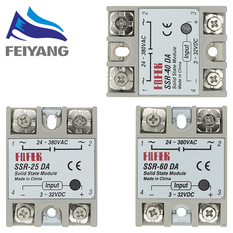 SSR-40DA 25DA 60DA DC to AC Solid State Relay Module Temperature Controller 24V-380V 40A 250V/25A 250V/ 60A 250V