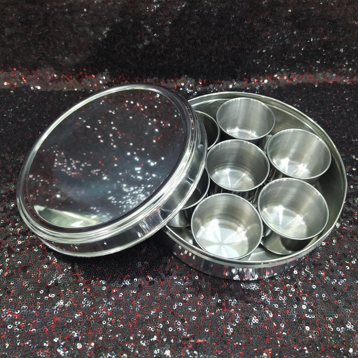 8 Piece Stainless Steel Spice Jar Set with Rotating Carousel Stand
