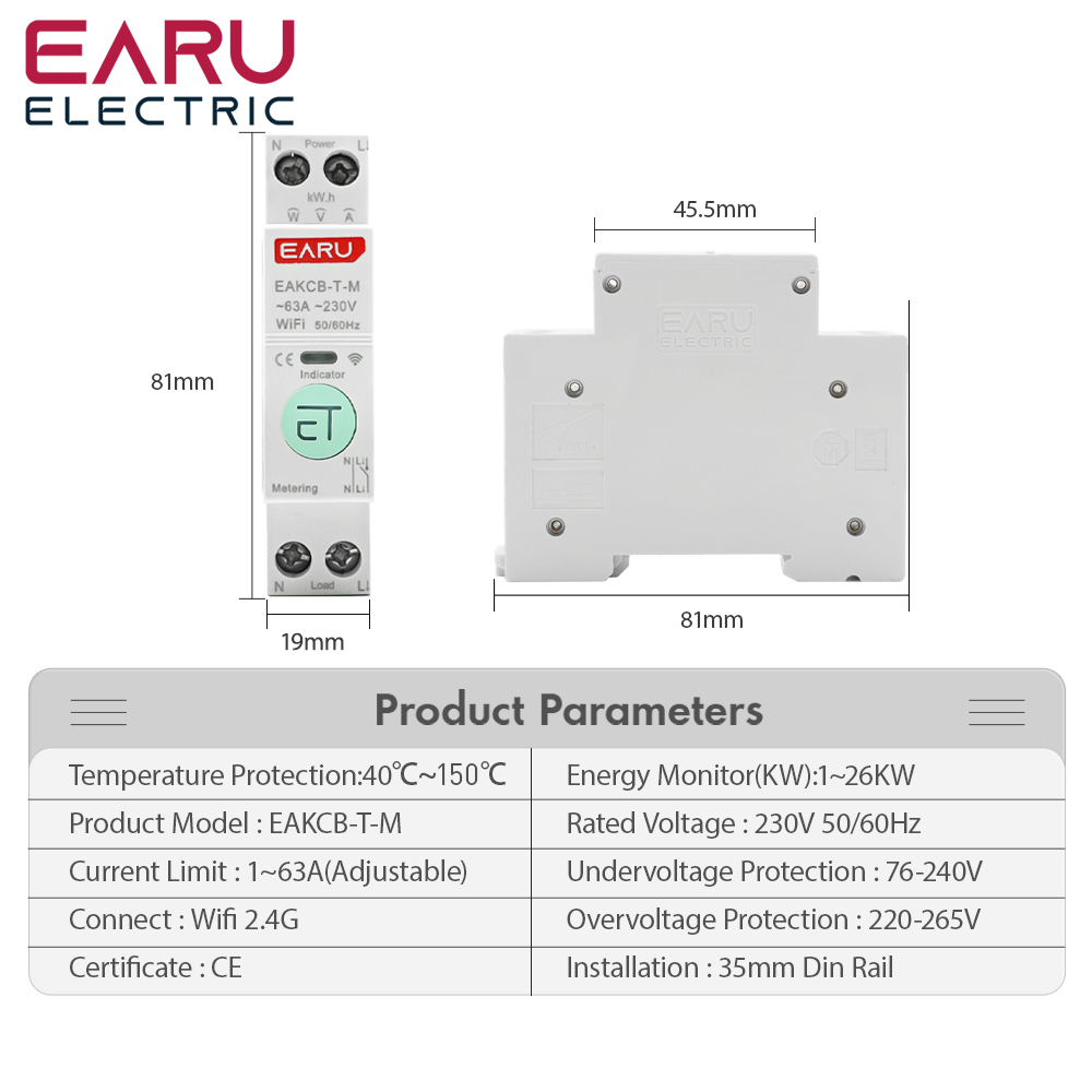 Zigbee TUYA WiFi Smart Circuit Breaker Over Current Under Voltage Protection Power Metering 1-63A Wireless Remote Control Switch. 