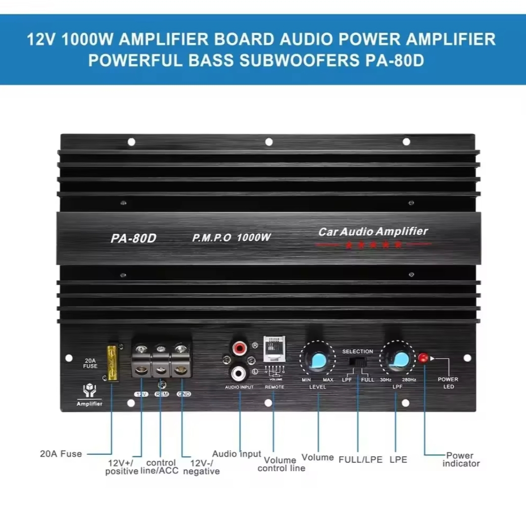PA-80D 12V Mono 1000W Car 10"~12" Subwoofer Power Amplifier Motherboard High Power Car Audio Power Amplifier Board. 