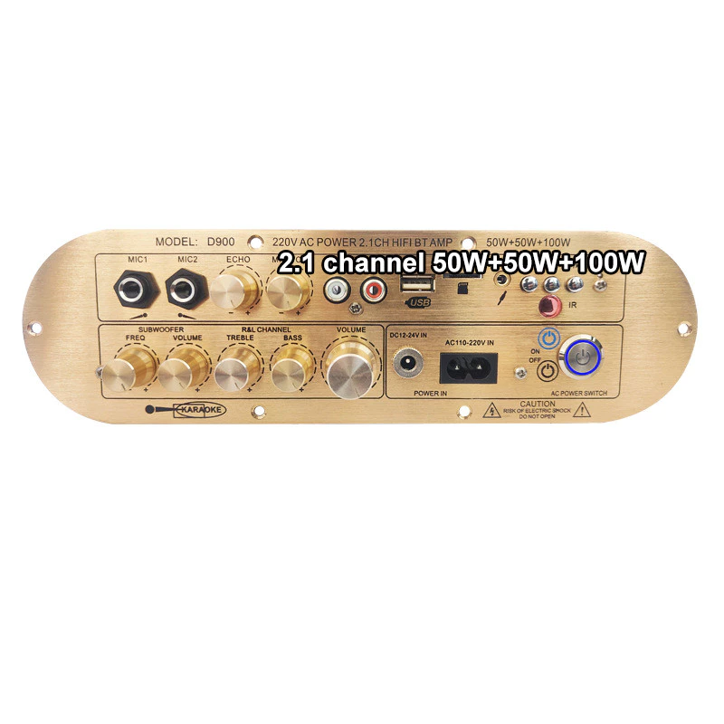 Golden Color D900 2.1 Channel 2X50W+100W Powerful Amplified board High/LowTone Power Amplifier Board Module For Active Speaker. 